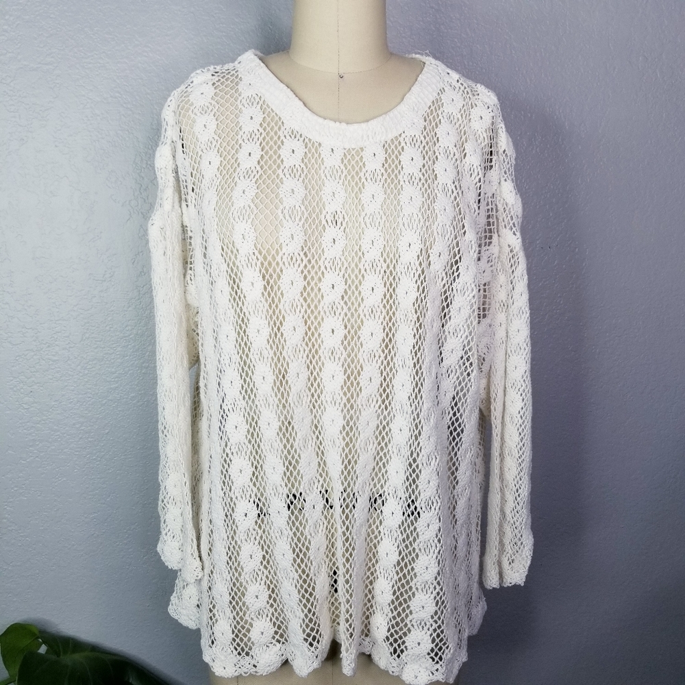 Vintage 90s crochet mesh sheer festival blouse medium